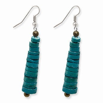 Silver-tone Teal Coconut Acrylic Bead Graduated Bead Earrings