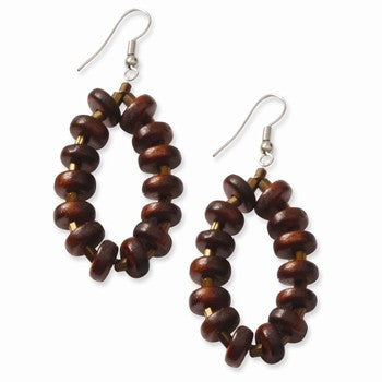 Silver-tone Hamba Wood & Acrylic Beads Dangle Earrings