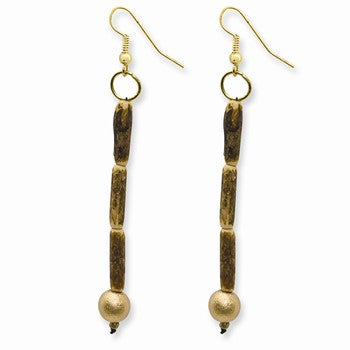 Gold-tone White Wood Aster Enameled Dangle Earrings