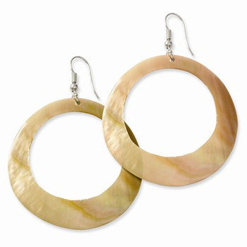 Silver-tone Brown Lip Shell Dangle Circle Earrings