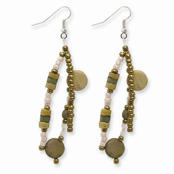 Silver-tone Hamba Wood Acrylic bead Multi Str& Earrings