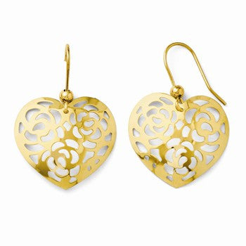 14k Yellow Gold Fancy Heart Shepherd Hook Earrings