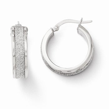 14k White Gold Fancy Glitter Infused Hoop Earrings