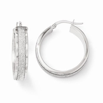 14k White Gold Fancy Glitter Infused Hoop Earrings