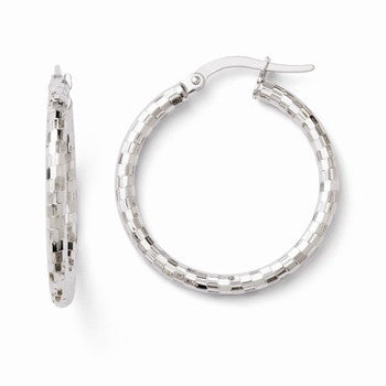 14k White Gold Textured Hoop Earrings