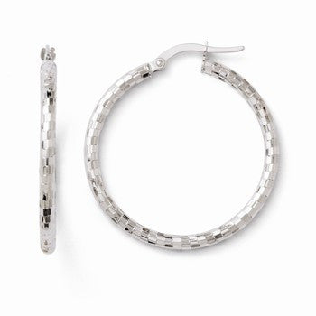 14k White Gold Textured Hoop Earrings