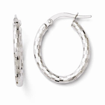 14k White Gold Textured Oval Hoop Earrings