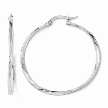 14k White Gold Twisted Hoop Earrings