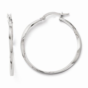 14k White Gold Twisted Hoop Earrings