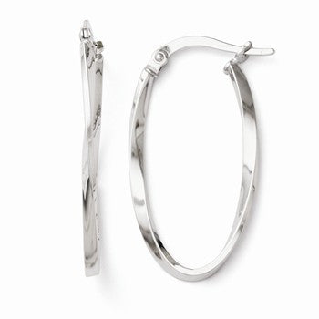 14k White Gold Twisted Oval Hoop Earrings