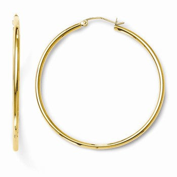 14k Yellow Gold 2mm Polished Hinged Hoop Earrings