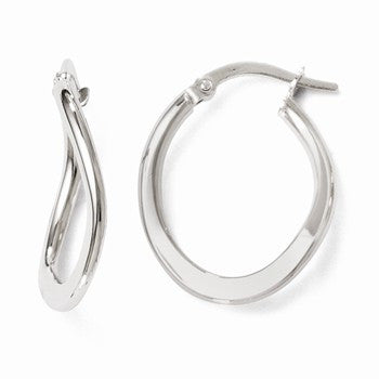 14k White Gold Polished Hinged Hoop Earrings