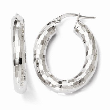 14k White Gold Oval Hinged Hoop Earrings