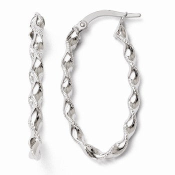 14k White Gold Twisted Oval Hoop Earrings