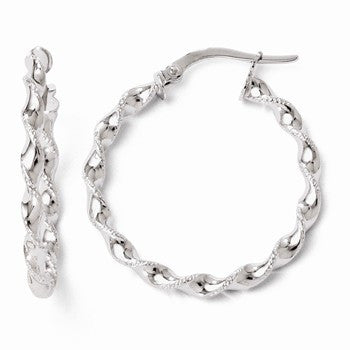 14k White Gold Twisted Hoop Earrings