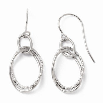 14k White Gold Polished Textured Shepherd Hook Earrings