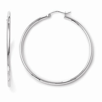 14k White Gold Polished 2mm Hoop Earrings