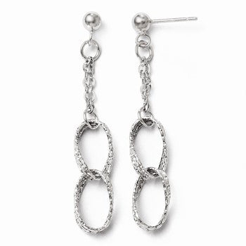 14k White Gold Polsihed & Textured Post Dangle Earrings