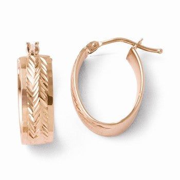 14k Rose Gold Polished & Diamond-cut Oval Hoop Earrings