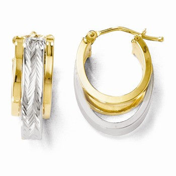 14k Two-tone Polished & Diamond-cut Hinged Hoop Earrings