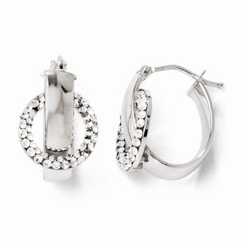 14k White Gold Swarovski Elements Oval Hinged Hoop Earrings