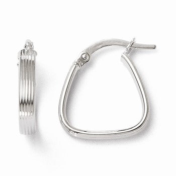 14k White Gold Polshed & Textured Hoop Earrings