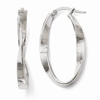 14k White Gold Polished & Textured Oval Hoop Earrings