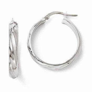 14k White Gold Polished & Satin Hoop Earrings