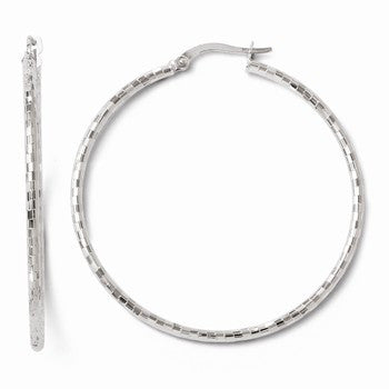 14k White Gold Polished & Textured Hoop Earrings