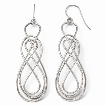 14k White Gold Polished & Diamond-cut Shepherd Hook Earrings