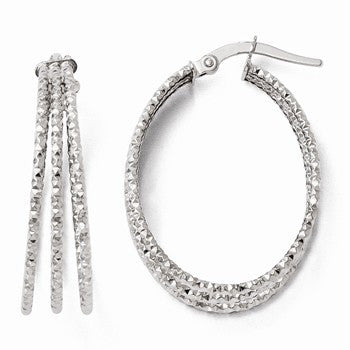 14k White Gold Diamond-cut Triple Oval Hoop Earrings