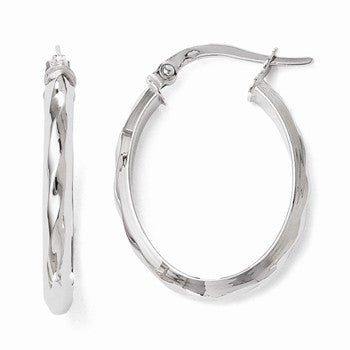 14k White Gold Polished Oval Hoop Earrings