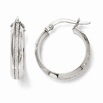 14k White Gold Polished Glitter Infused Hoop Earrings