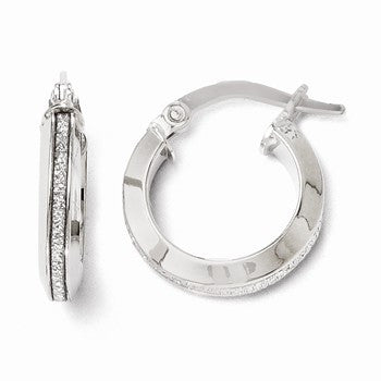 14k White Gold Polished Glitter Infused Hoop Earrings