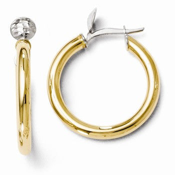 14k Two-tone Polished & Diamond-cut Hoop Earrings