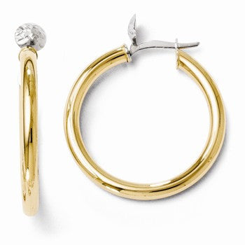 14k Two-tone Polished & Diamond-cut Hoop Earrings