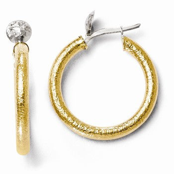 14k Two-tone Satin & Diamond-cut Hoop Earrings