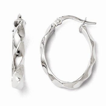 14k White Gold Polished Twisted Oval Hoop Earrings