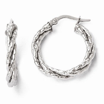 14k White Gold Twisted Triple Twist Hoop Earrings