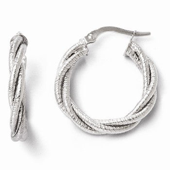 14k White Gold Twisted Triple Twist Hoop Earrings