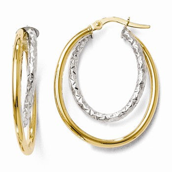 14k Two-tone Polished & Textured Hinged Hoop Earrings