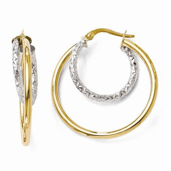 14k Two-tone Polished & Diamond-cut Double Hoop Earrings