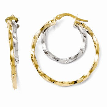 14k Two-tone Polished Twisted Double Hoop Earrings