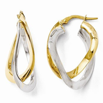 14k Two-tone Polished Twisted Double Hoop Earrings