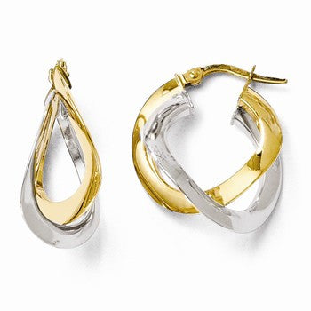 14k Two-tone Polished Twisted Double Hoop Earrings