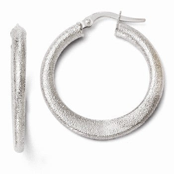 14k White Gold Laser-cut Finish Tappered Hoop Earrings