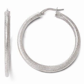 14k White Gold Laser-cut Finish Tappered Hoop Earrings