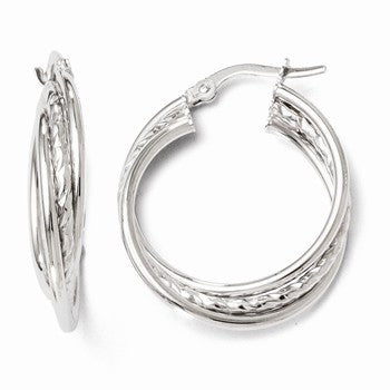 14k White Gold Polished & Textured Twisted Hoop Earrings