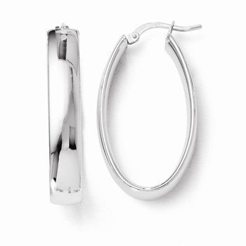 14k White Gold Polished Oval Hoop Earrings