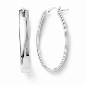 14k White Gold Polished Oval Hoop Earrings